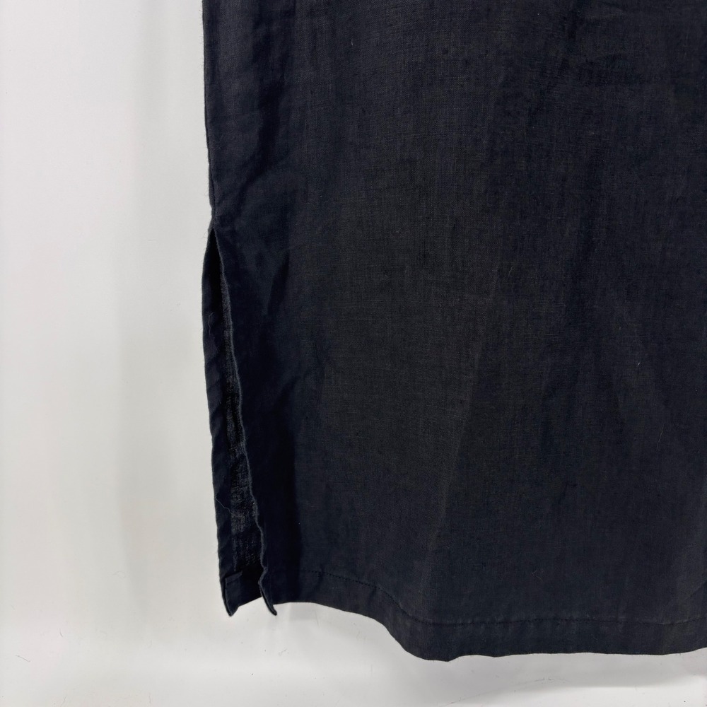 Talbots Petites Black Irish Linen Sleeveless Midi Shift Dress Side Slit Size 8P - Picture 3 of 10